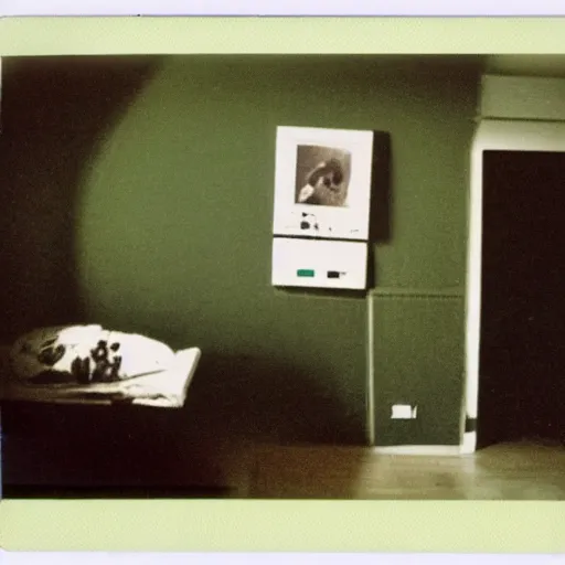 Prompt: Polaroid of a child's bedroom with kermit the frog in the corner 1988, liminal space