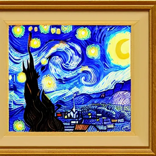 Image similar to van goh a starry night with kittens staring at the moon