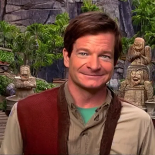 Image similar to a screen still of jason bateman participating in the show legends of the hidden temple.