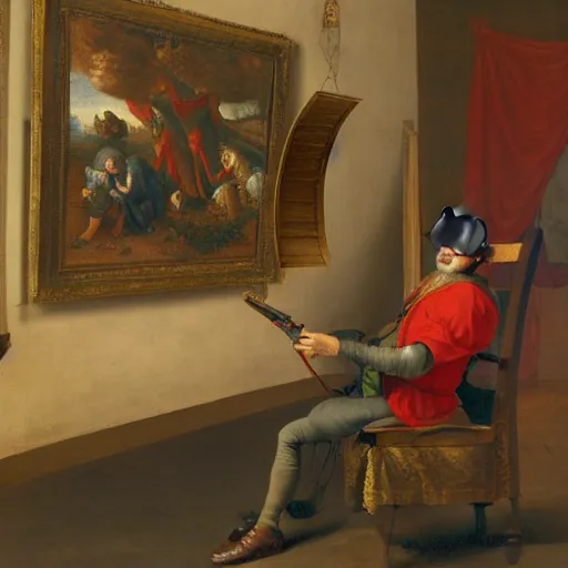 Prompt: a painting of a man using virtual reality in the 17th century, 17th century painting