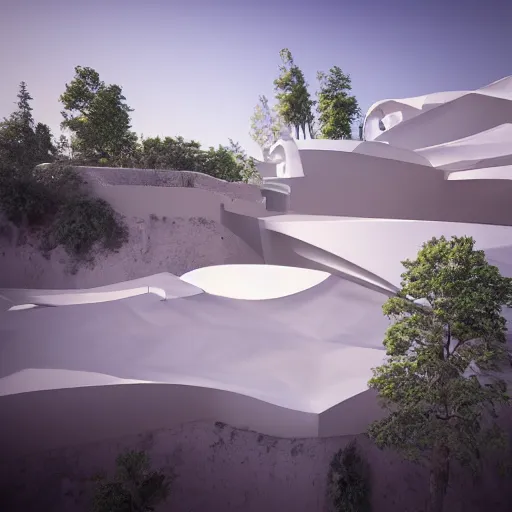 Prompt: dreamy architecture on a hill. photorealism. V-Ray