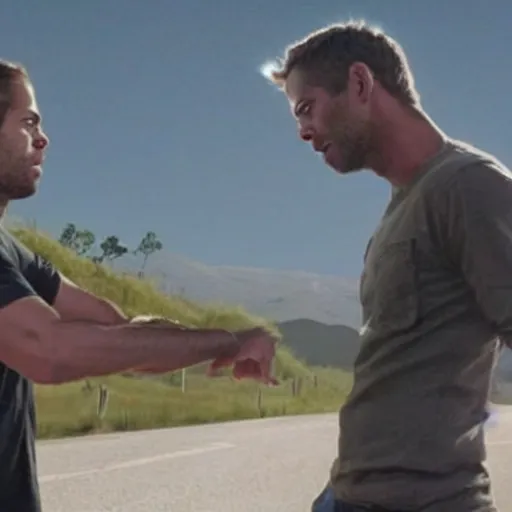 Prompt: a skinwalker fights paul walker