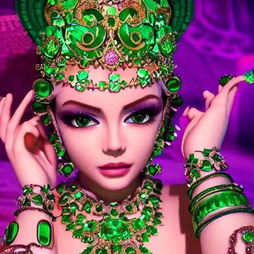 Prompt: photo of wonderful princess of emerald with fair skin, glowing, ornate and intricate green jewelry, jaw dropping beauty, eyepopping colors, dynamic lighting, intricate and detailed, 4 k octane render