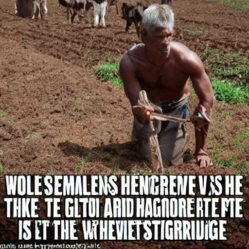 Image similar to Meme about ancient times, hunter-gatherer vs the average agriculture user