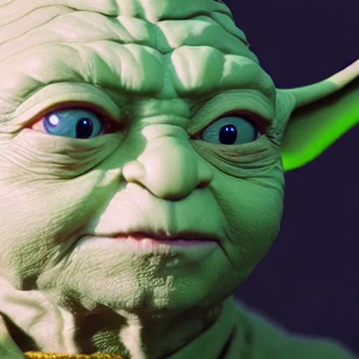 Image similar to 8k HDR hyperrealism stunning portrait photo of Yoda cosplaying as Star Trek: The Next Generation Captain