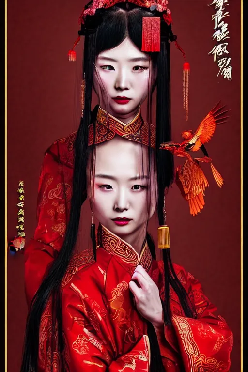 Prompt: poster style, ancient chinese beautiful woman, weak, cyberpunk, by dream of the red chamber