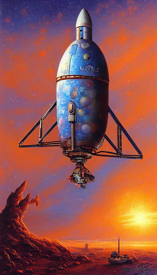 Image similar to Mars rocketship, by Thomas Kincade