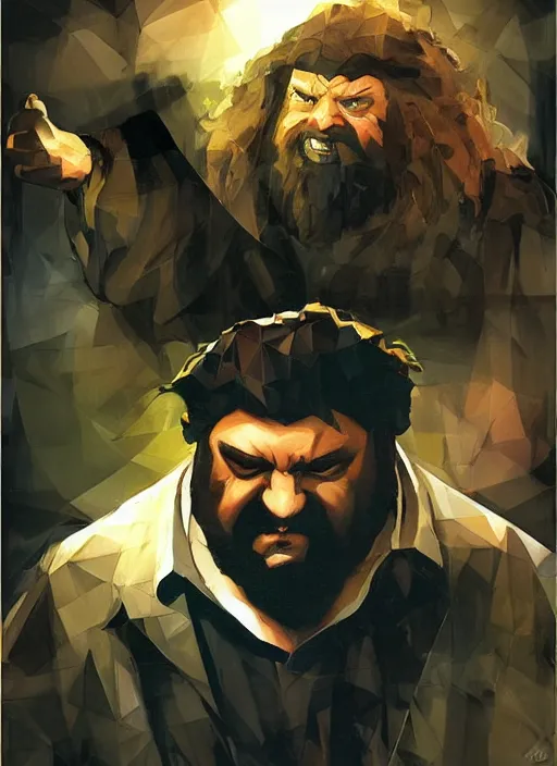 Image similar to low poly playstation 1 hagrid, painting by phil hale, fransico goya,'action lines '!!!, graphic style, visible brushstrokes, motion blur, blurry, visible paint texture, crisp hd image