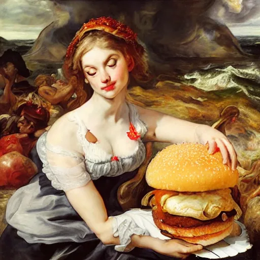 Prompt: heavenly summer sharp land sphere scallop hamburger soda auslese , by Peter Paul Rubens and Eugene Delacroix and Karol Bak , Hyperrealism , digital illustration , fauvist