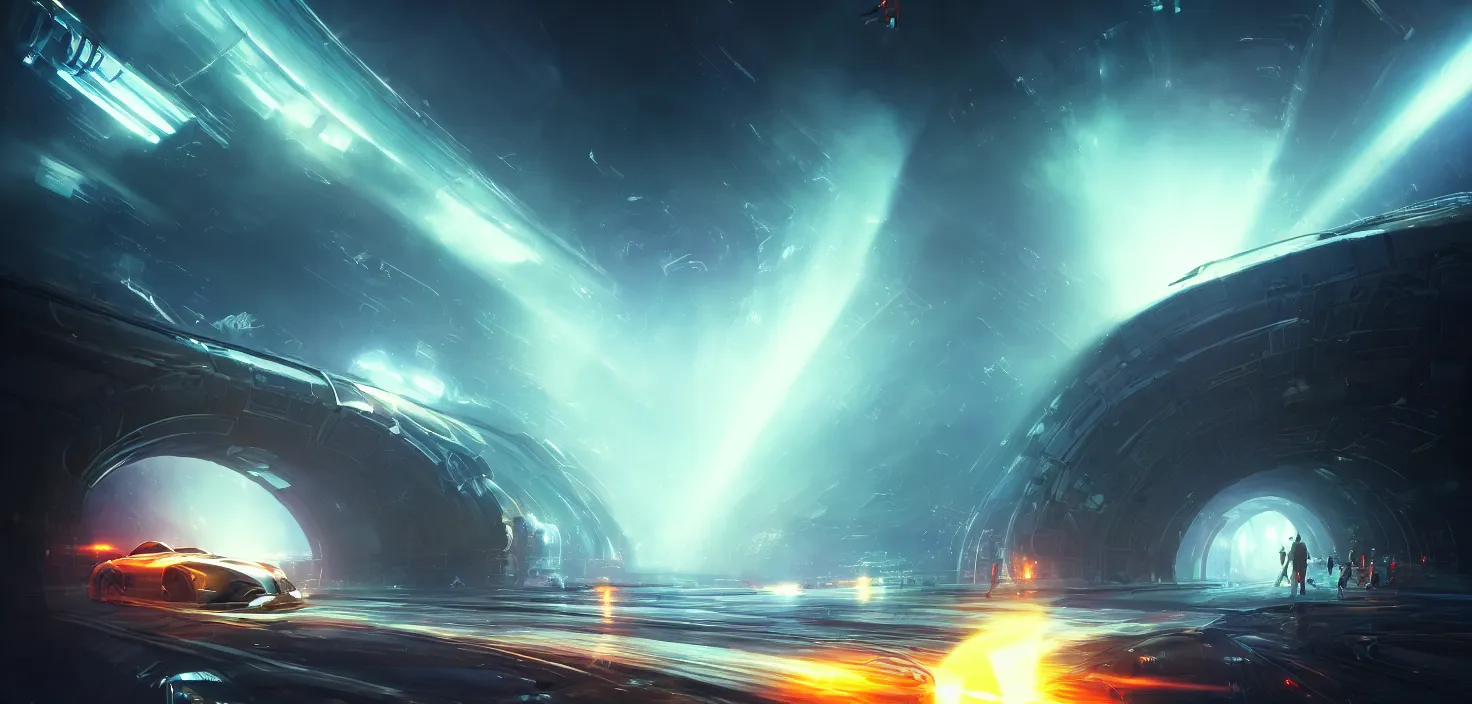 Prompt: highspeed hyper jump in space accelerated movement in the tunnel blurry forward movement glowing beams of light, cinematic view, epic sky, detailed, concept art, low angle, high detail, warm lighting, volumetric, godrays, vivid, beautiful, trending on artstation, by jordan grimmer, huge scene, grass, art greg rutkowski