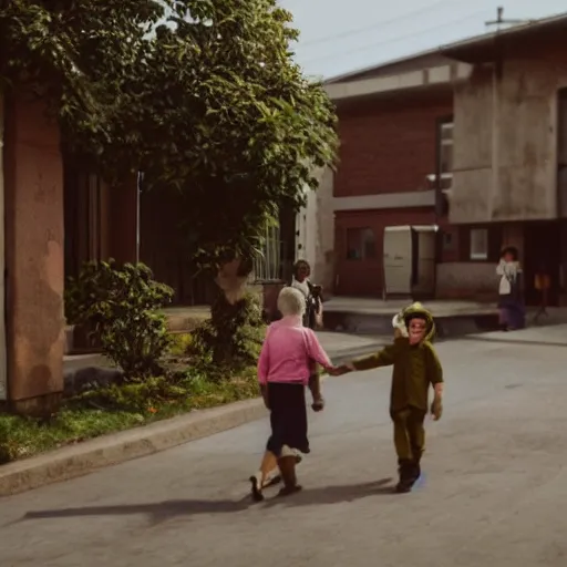 Prompt: mother taking her son to the school in a solarpunk city