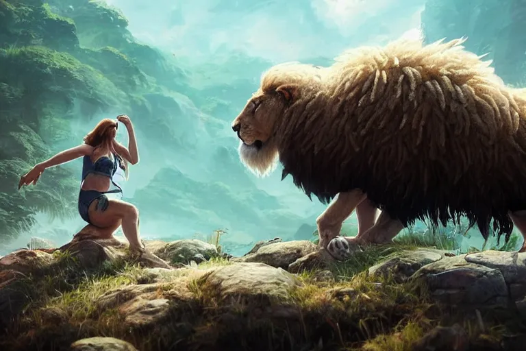 Image similar to the legendary island sized lion sheep, made by Stanley Artgerm Lau, WLOP, Rossdraws, ArtStation, CGSociety, concept art, cgsociety, octane render, trending on artstation, artstationHD, artstationHQ, unreal engine, 4k, 8k,