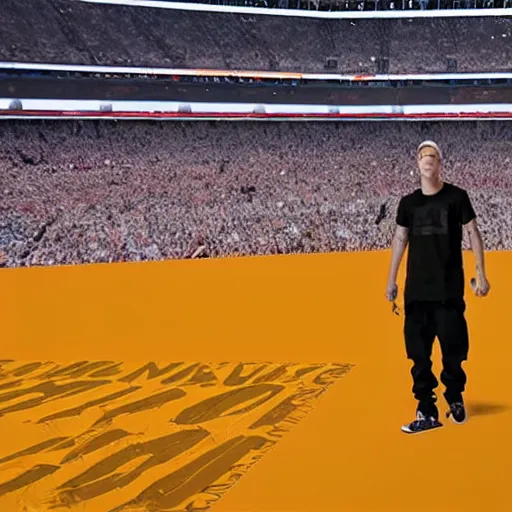 eminem rapping in a stadium filled with ketchup Stable Diffusion