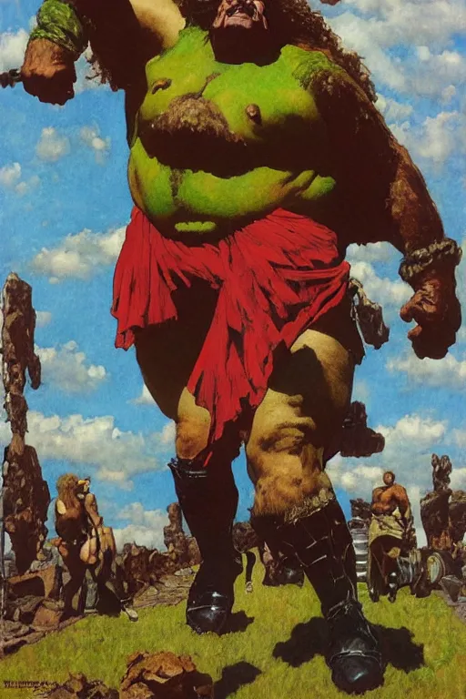 Image similar to full body portrait of huge hulking giant haystacks as superhero, simple background, painted by jack kirby, lawrence alma tadema, norman rockwell, greg staples, wayne barlow, jacob collins, tom lovell, frank schoonover, neville page