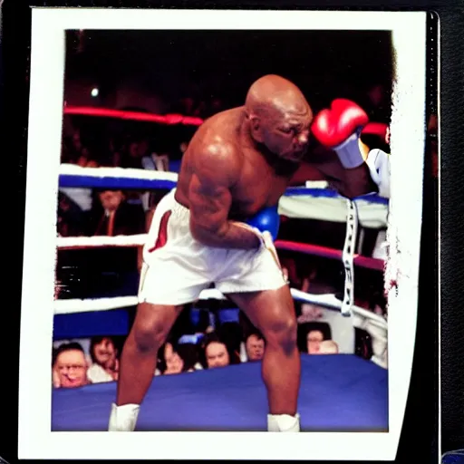 Prompt: polaroid image of mike tyson fighting an alien xenopmorph in a boxing ring n - 8