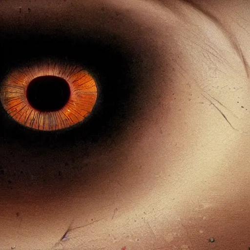 Image similar to close-up of an eye of a woman, art by Greg Rutkowski and Zdzisław Beksiński