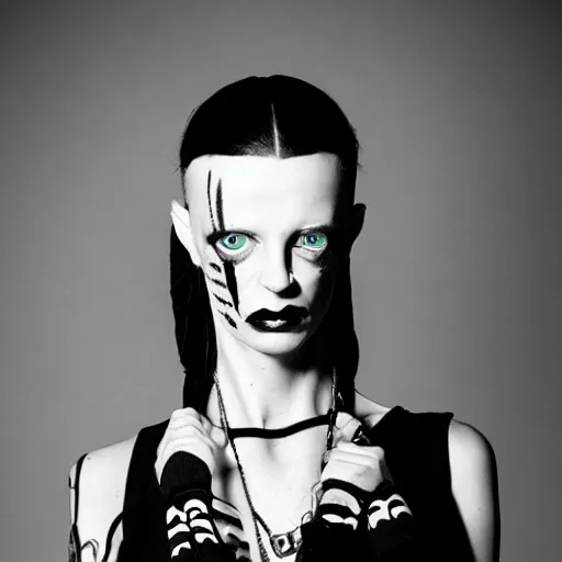 Prompt: photoshoot die antwoord black and white freaky alien