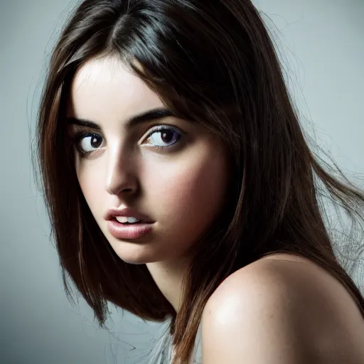 Image similar to a masterpiece portrait photo of a beautiful young woman who looks like ana de armas, symmetrical face, random background scene