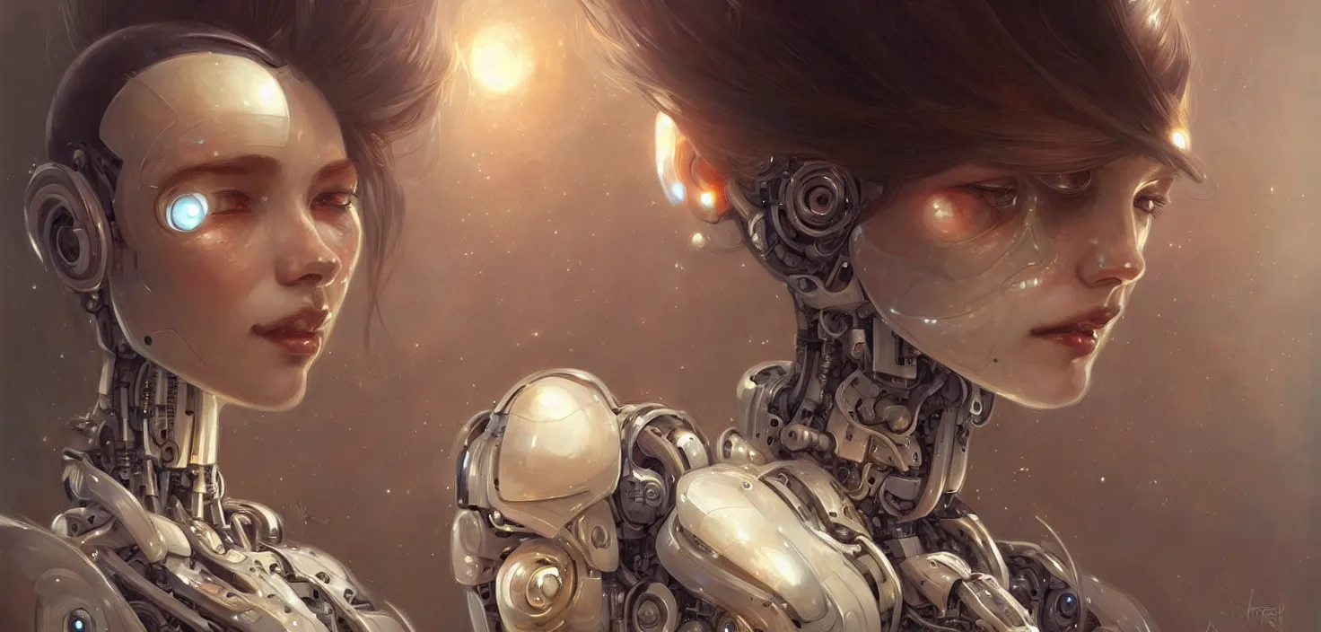 Image similar to beautiful crying! female mechanical android!, half portrait, intricate detailed environment, photorealistic!, intricate, elegant, highly detailed, digital painting, artstation, concept art, smooth, sharp focus, illustration, art by artgerm and greg rutkowski and alphonse mucha