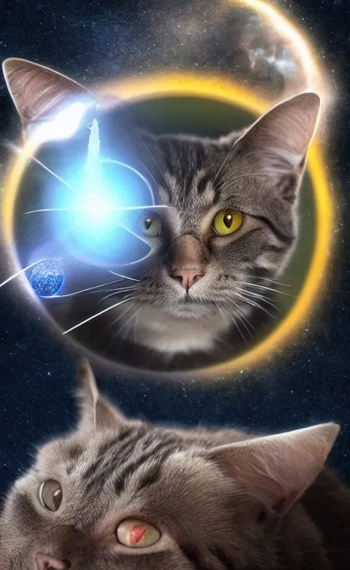 Prompt: A cat with anomalously giant eyes fires lasers from its eyes into the Death Star, realistic, photo, 8k, detailed, high resolution