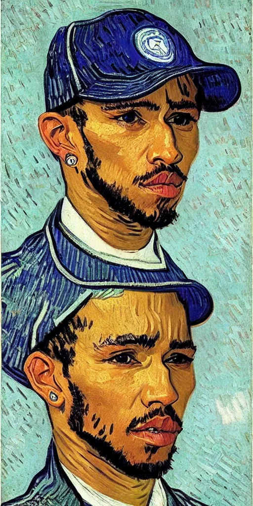 Image similar to portrait of Sir Lewis Hamilton by Van Gogh