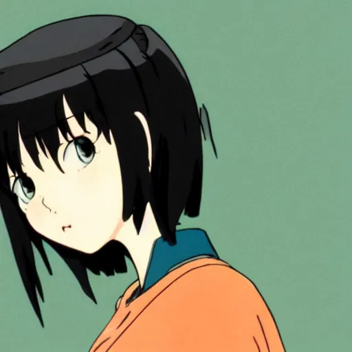 Image similar to side profile, pale - skinned anime girl, very white - skinned girl with black hair, cute face, black bob cut hair, short bangs, angry expression, cel - shading, 2 0 0 1 anime, flcl, jet set radio future, cel - shaded, strong shadows, vivid hues, y 2 k aesthetic