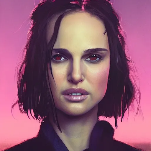 Image similar to closeup portrait of natalie portman from the movie leon the professional, matilda, hitman, city background, dramatic light, gorgeous view, depth, high detail, digital art, painted by greg rutkowski and seb mckinnon, by tim burton, trending on artstation