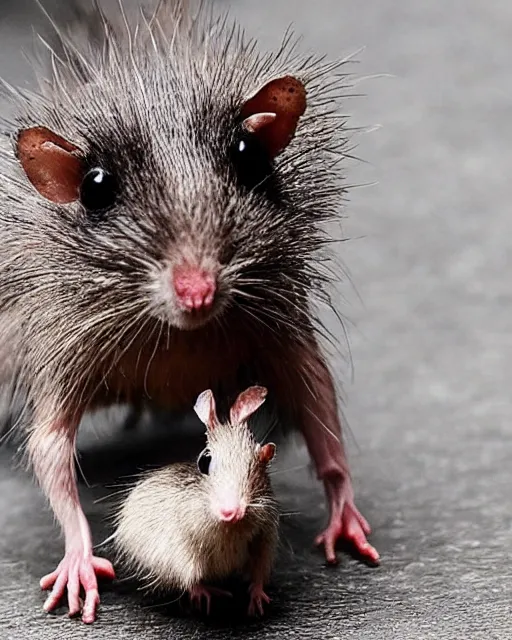 Prompt: a tiny dirty rat is the protagonist of the latest haute - couture milan fashion show