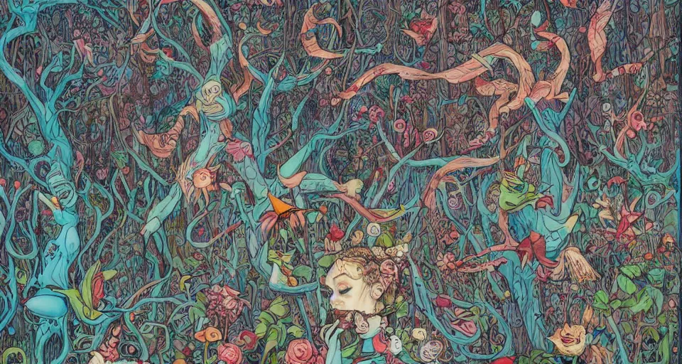 Image similar to Enchanted and magic forest, by james jean,