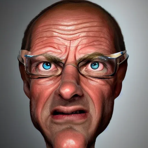 Image similar to funny head caricature, artgem, digital painting, color painting, hyperrealistic, concept art, oil painting, masterpiece, concept art, trending on deviantart, realistic and detailed face, highly detailed, high quality, 8 k, soft lighting, fancy colors, fantasy, cinematic, high coherence