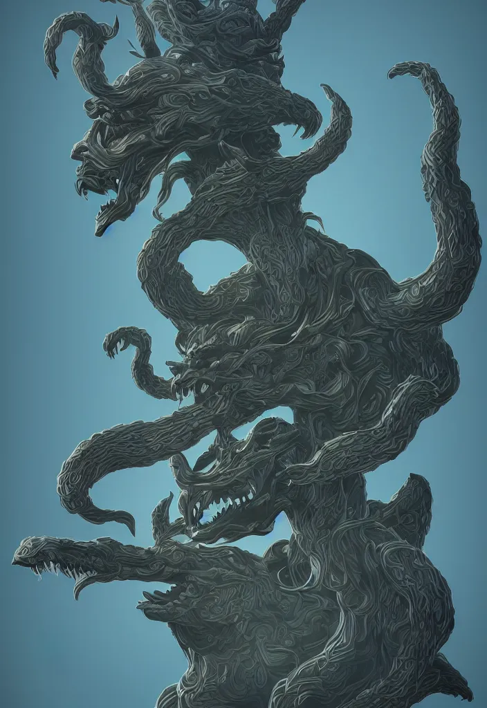 Prompt: a portrait of a mythical hydra with human heads coming out of the skin, flat design, screen print, 8k unreal engine