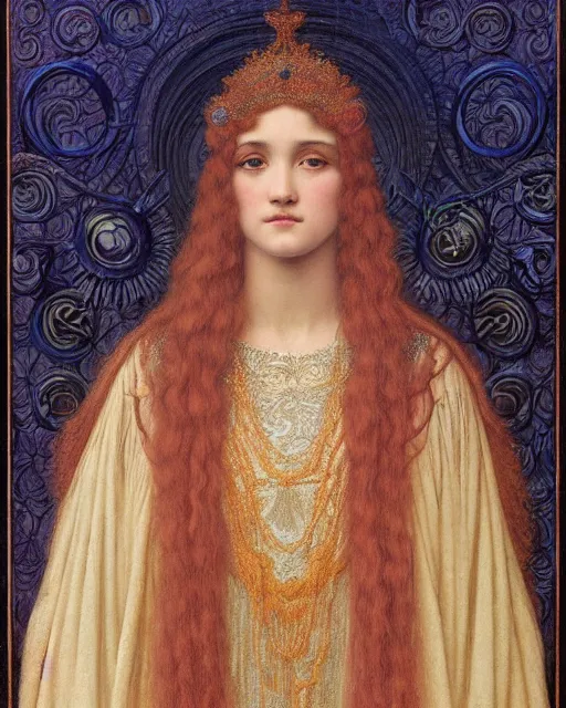 Prompt: detailed realistic face portrait of a beautiful young princess in ornate robes by jean delville, john william godward, ernst haeckel, maxfield parrish, gothic, neo - gothic, art nouveau, neo - classical, symbolist, visionary, pre - raphaelite