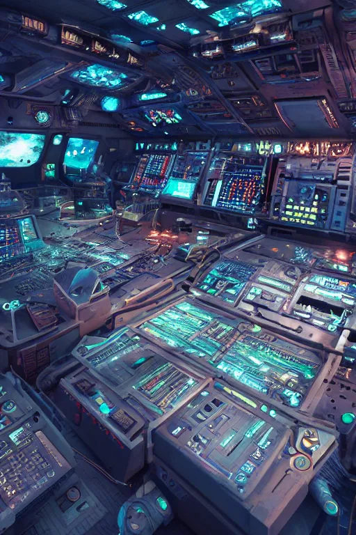 Image similar to the command deck of a space ship, sci - fi setting, intricate details, intricate textures, warm lighting, vivid colors, realistic octane render, hyper realistic render, volumetric shading, depth of field, raytracing, 8 k,