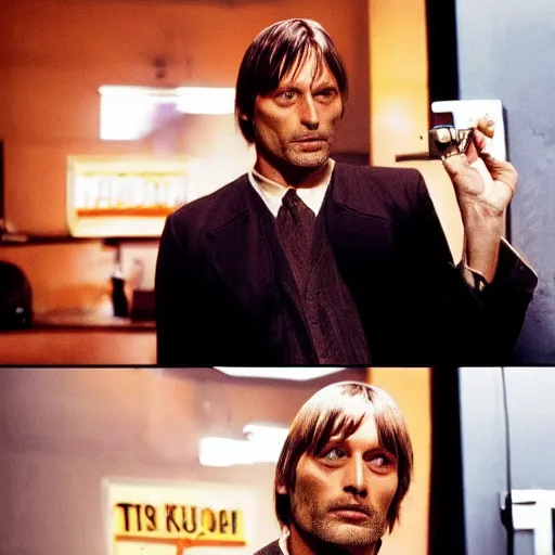 Image similar to Mads Mikkelsen starring in Pulp Fiction as main character