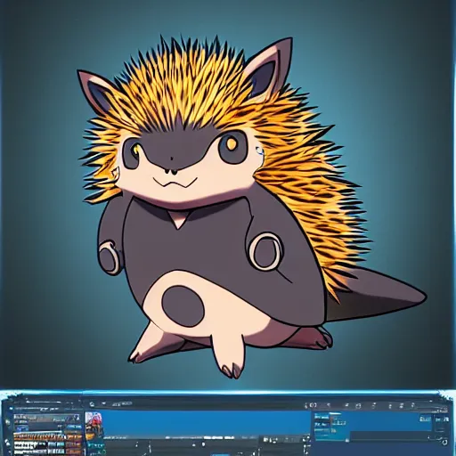 Image similar to A pokemon that looks like A hedgehog, covered with a layer of black Galaxy ，Trending on art station. Unreal engine.