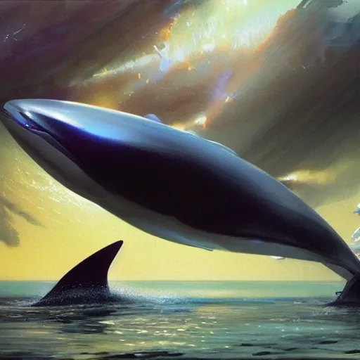 Prompt: robotic orca submarine concept art by john berkey, futuristic, sci - fi, science ficiton, digital art trending on artstation