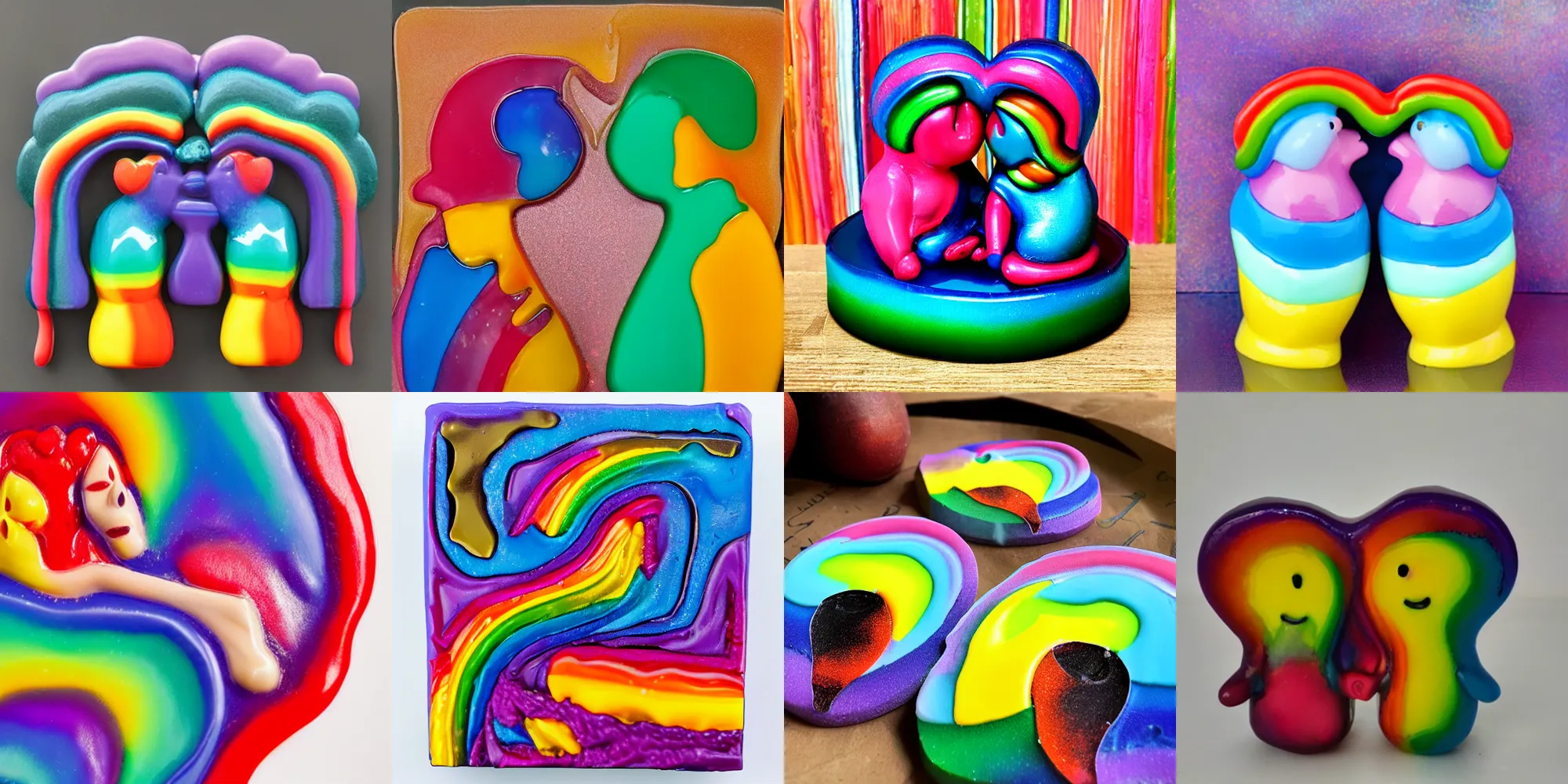 Prompt: melting rainbow wax couple