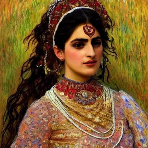 Prompt: full body portrait of a beautiful Kurdish bride wearing beautiful a beautiful wedding dress, very detailed eyes, hyperrealistic, beautiful, very detailed painting by Claude Monet and Alphonse Mucha, trending on artstation, extremely high detail, incredibly intricate