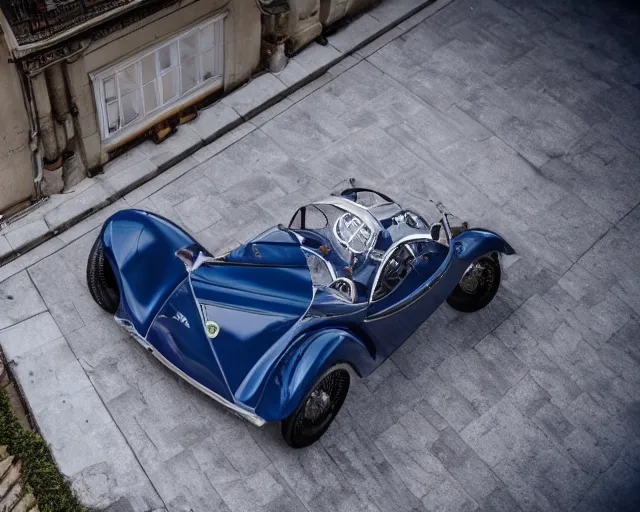 Prompt: a single bugatti type 5 7 and tesla roadster hybrid, dslr, cinematic, photorealistic, hyperdetailed