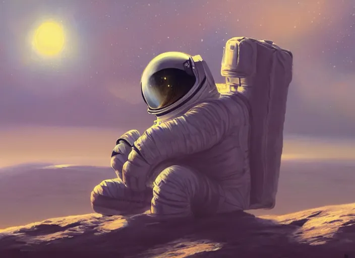 Image similar to a sad alone astronaut, concept art oil painting by Jama Jurabaev, extremely detailed, brush hard, artstation