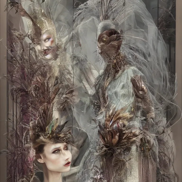 Prompt: 3d character render of anna taylor-joy in the bergdorf goodman windows, veiled, avian-inspired,by tom bagshaw and Inge Prader and Billelis and aaron horkey and peter gric,trending on pinterest,GUCCI,DIOR,highly detailed,maximalist,glittering,feminine