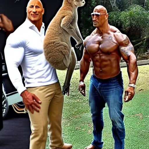 KREA - dwayne the rock johnson's face on the body of a kangaroo