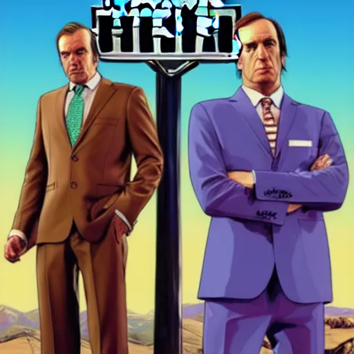 Prompt: Saul Goodman GTA V, cover art by Stephen Bliss,