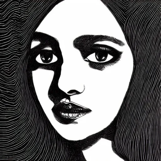 Prompt: portrait of a woman, scratchboard style