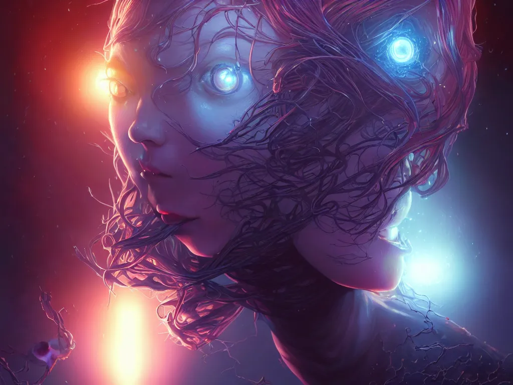 Image similar to azathoth girl save the earth, occlusion shadow, specular reflection, rim light, unreal engine, artgerm, artstation, art by hiroaki samura and ilya kuvshinov and ossdraws, intricate, highly detailed 8 k, cosmic horror illustration, extremely beautiful and aesthetic shape of face and body, movie poster