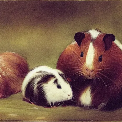 Image similar to two guinea pigs eating lettuce, in the style of anders zorn