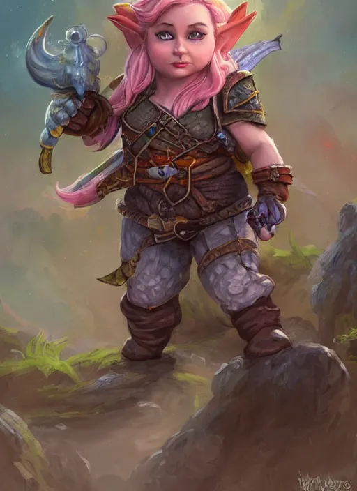 Prompt: female gnome, ultra detailed fantasy, dndbeyond, bright, colourful, realistic, dnd character portrait, full body, pathfinder, pinterest, art by ralph horsley, dnd, rpg, lotr game design fanart by concept art, behance hd, artstation, deviantart, hdr render in unreal engine 5