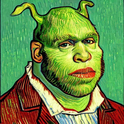 Image similar to a portrait of shrek by vincent van gogh, featured on pixiv, post - impressionism, impressionism, painterly, detailed painting