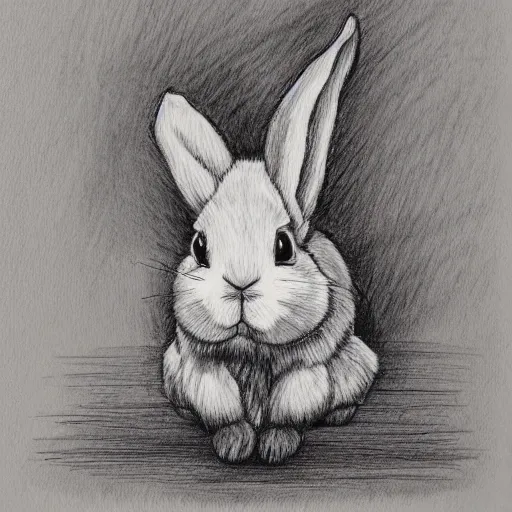 Prompt: soft and velvety ink drawing of a cute rabbit with a fine composition, 8 k