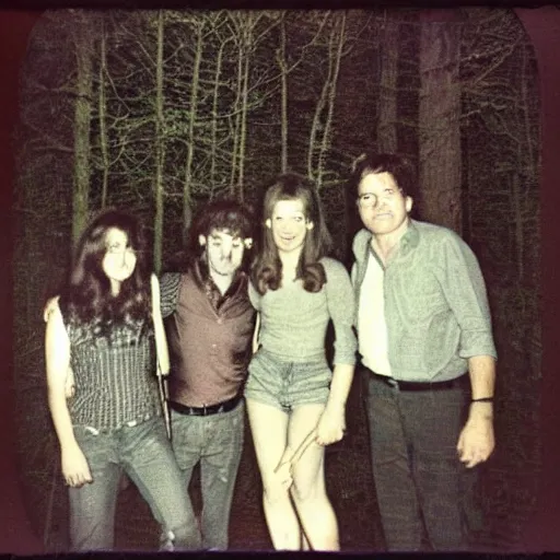 Image similar to dark forest party in 1 9 6 9, polaroid photo, perfect photo, photo pinterest